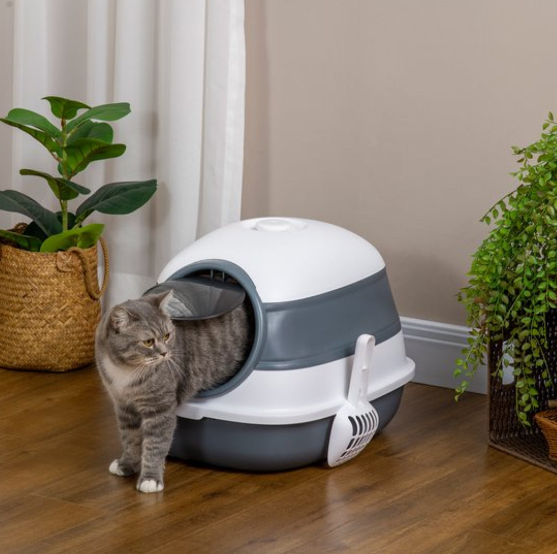 Pawhut Kattenbak grijswit
