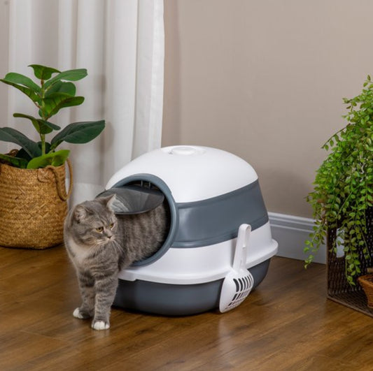 Pawhut Kattenbak grijswit